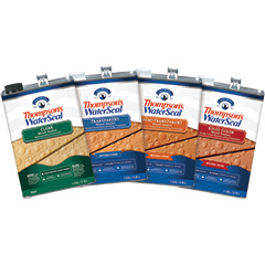 Lineup of four Thompson’s WaterSeal product cans. 