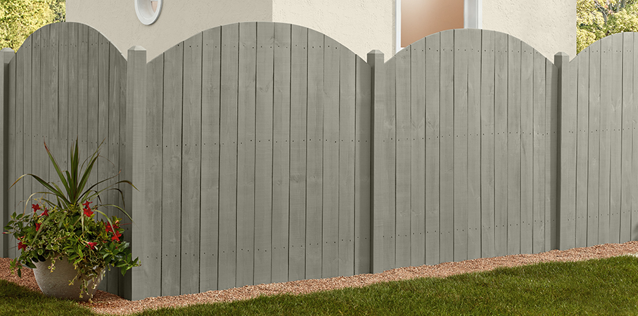 Fence beautifully finished in Thompson’s WaterSeal Solid Color Wood Protector in Coastal Gray