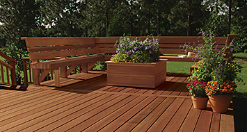Planter and benches on deck with stain to match deck. 